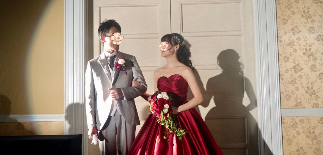 ワインレッドドレス　　別府 サンバリーアネックス　結婚式　お色直し