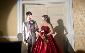 ワインレッドドレス　　別府 サンバリーアネックス　結婚式　お色直し